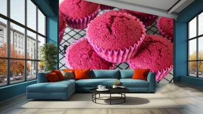 Delicious fun fuchsia colorful cupcakes Wall mural