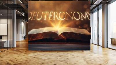 Book of Deuteronomy. Open bible revealing the name of the book of the bible in a epic cinematic presentation. Ideal for slideshows, bible study, banners, landing pages, religious cults and more Wall mural