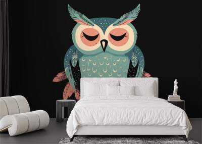 Vector illustration of an owl with closed eyes, great for decorative designs and nature projects Wall mural