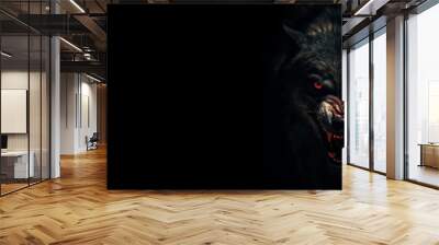 evil angry looking black wolf with glowing red eyes. header banner template.  sharp teeth. sharp fangs.  Wall mural