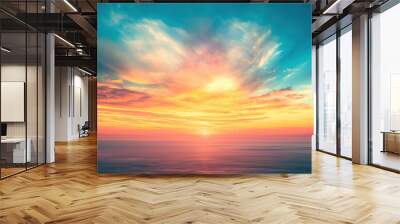 Fantasy vibrant panoramic sunset sky - Gradient rich colors - ethereal dreamy summer sunset or sunrise sky. Uplifting and peaceful sky. - blue, orange, yellow vibrant rich colors Wall mural