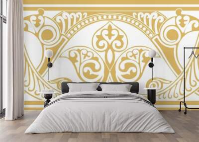 Vector seamless golden oriental ornament. Endless Arabic patterned border, frame. Persian painting Wall mural