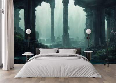 Lost city of Atlantis. Ancient city ruins. Water, ocean, sea ruins. Collection  Wall mural