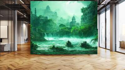 Lost city of Atlantis. Ancient city ruins. Water, ocean, sea ruins. Collection  Wall mural