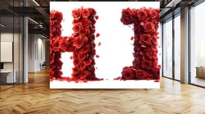 red rose petal letters - F G H I J K. ideal for valentines day or other celebration moment - isolated white background - unique 3D letters and numbers set collection - flower alphabet - petal alphabet Wall mural