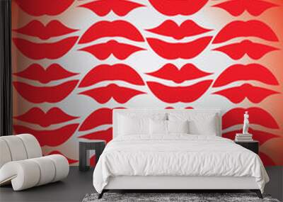 Red Woman Lips background. Make up symbol. Vector kiss lips. Wall mural