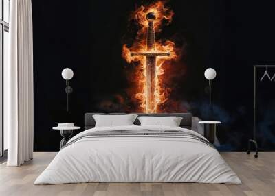 Sword of the spirit. Holy bible. For the word of God is living and active, sharper than any double-edged sword. Flaming sword of the spirit and the word of god concept art. Open bible.  Wall mural