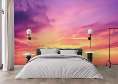 Vibrant purple, yellow and orange sky - Fantasy vibrant panoramic sunset sky - Gradient rich colors - ethereal dreamy summer sunset or sunrise sky. Uplifting and peaceful sky. Wall mural