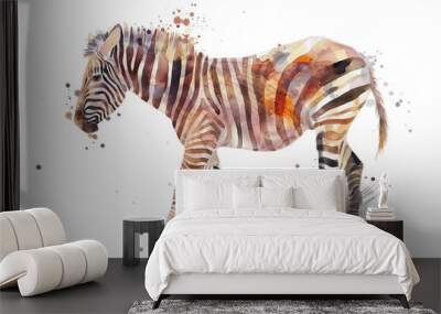 Zebra depicted in a wildlife watercolor illustration style, isolated on a white background. Creative and conceptual animal art with abstract brush strokes and a hint of realism. Perfect for both print Wall mural