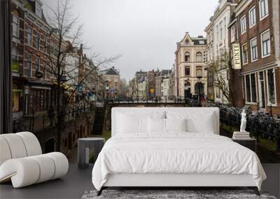 CANAL, Utrecht, Netherlands - December 3, 2017: View of a bridge in Utrecht. Wall mural