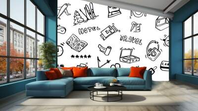 Bundle vector hand drawn travel doodle set, winter vacations  Wall mural