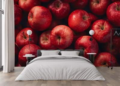 Numerous red apples covered in water droplets fill the image, highlighting their fresh and juicy appearance. Wall mural