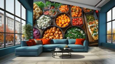 Variety of culinary delights. Teasty food in a salad bar at a restaurant. Selective focus Wall mural