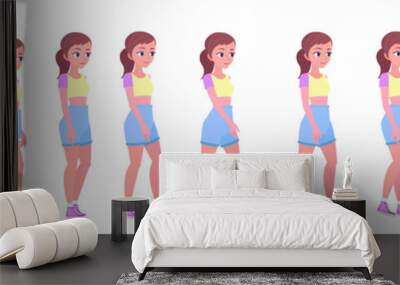 Full animation loop of the walking girl. Character for motion design. Wall mural