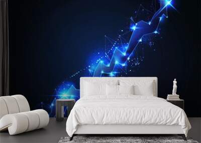 Abstract Blue Glowing Upward Trend Line Graph Wall mural