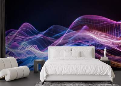 Abstract digital art, flowing waves of light, futuristic technology Wall mural