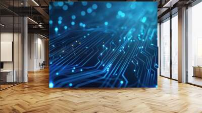 Circuit Board Technology Background. Blue Abstract Data Transfer Design Illustration. Wall mural