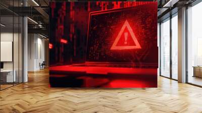 Cyber Security Alert: Warning Sign on a Laptop Wall mural