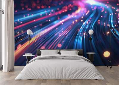 futuristic background. Fiber optic light lines, speed lines, data transmission, high-speed internet Wall mural