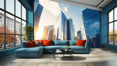 modern office skyscraper. high-rise building with glass facade. Finance concept and economic background. Wall mural