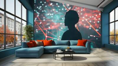 Silhouette of a Person in a Network of Lights Wall mural