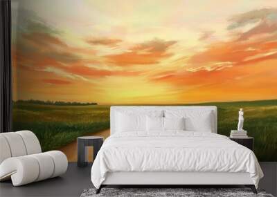 Sunset Road in Field Wall mural