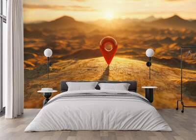 map pointer pin on map ,red pin on the  no name mountain map Wall mural