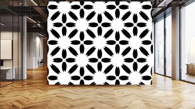 Black, white pattern, geometric wallpaper , seamless texture with flat floral ornament, decorative illustration with simple elemets Wall mural