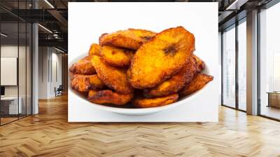 Deep fried ripe plantain slices isolated in white background Wall mural