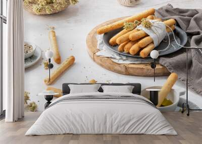 Bread sticks with sesame seeds. Wall mural