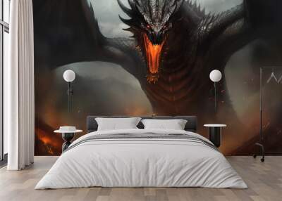 knight fighting dragon, generate ai Wall mural