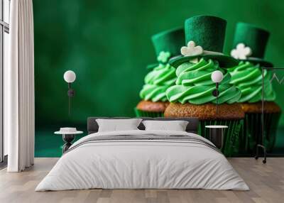 St Patricks day cupcakes with st Patricks hat. Wall mural