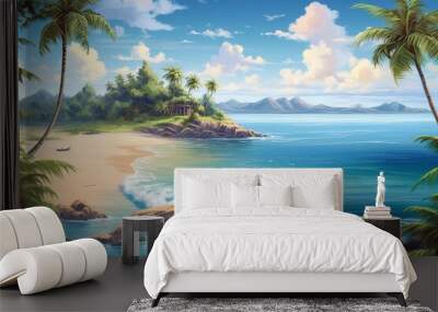 tropical island with beautiful beach created with Generative AI technology Wall mural