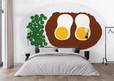 A simple meal with two eggs, peas, and gravy. Wall mural