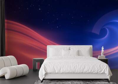 Abstract background with red and blue waves and stars. Wall mural