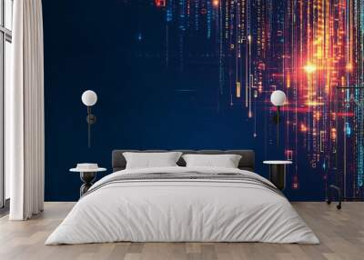 Abstract digital data stream in blue, red, and yellow. Wall mural