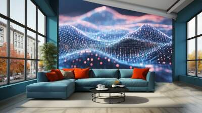 Abstract digital wave pattern in blue and red. Wall mural