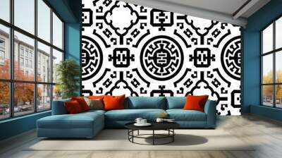 Black and white geometric pattern with repeating circles. Wall mural