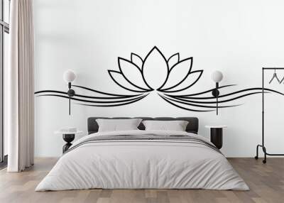 Elegant black and white lotus flower graphic. Wall mural