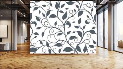 Elegant floral pattern in gray on white Wall mural