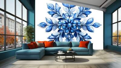 Intricate blue snowflake design on a white background. Wall mural