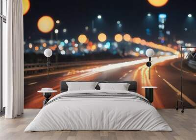 Night city street lights bokeh background. Blurred bokeh background Wall mural