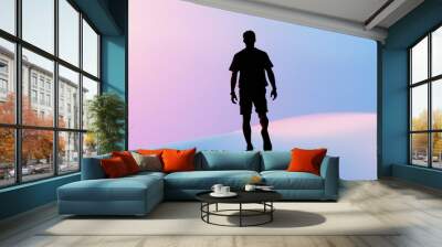 Silhouette of a man walking on a colorful background. Wall mural