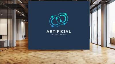 Artificial intelligence with twisted infinity double circle symbol technology Analysis logo vector design concept. AI technology logotype symbol for advance technology, tech company, ui, network, web. Wall mural