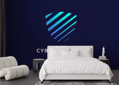 Cyber security intelligence protection with abstract shield symbol AI Technology vector logo design concept. Artificial intelligence shield logotype symbol for advance technology, identity, ui, tech. Wall mural