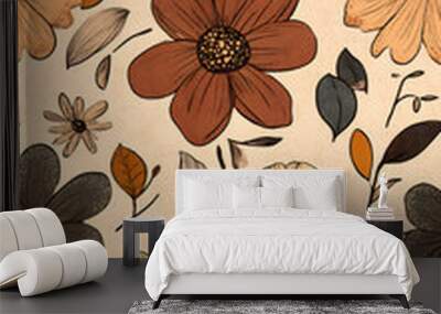 floral and leaf seamless patterns in doodle-style tile designs with graphic format. Wall mural