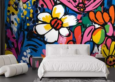 floral and leaf seamless patterns in doodle-style tile designs with graphic format. Wall mural