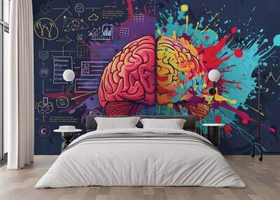 Human Brain Creative  logic   A brain depicted in two styles Wall mural