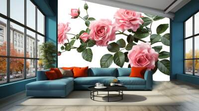 Set of pink roses leaf floral single plant on transparent background. Valentine's day. Mock up template product presentation. artwork design Wall mural