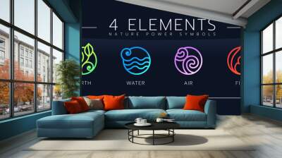 4 elements of nature power symbols with line bolder abstract circle earth, water, air and fire sign  Wall mural